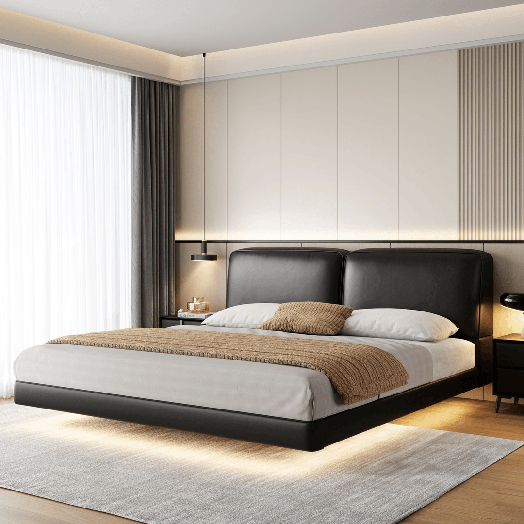 大黑牛真皮床简约意式极简轻奢主卧双人床落地婚床高端大气可储物