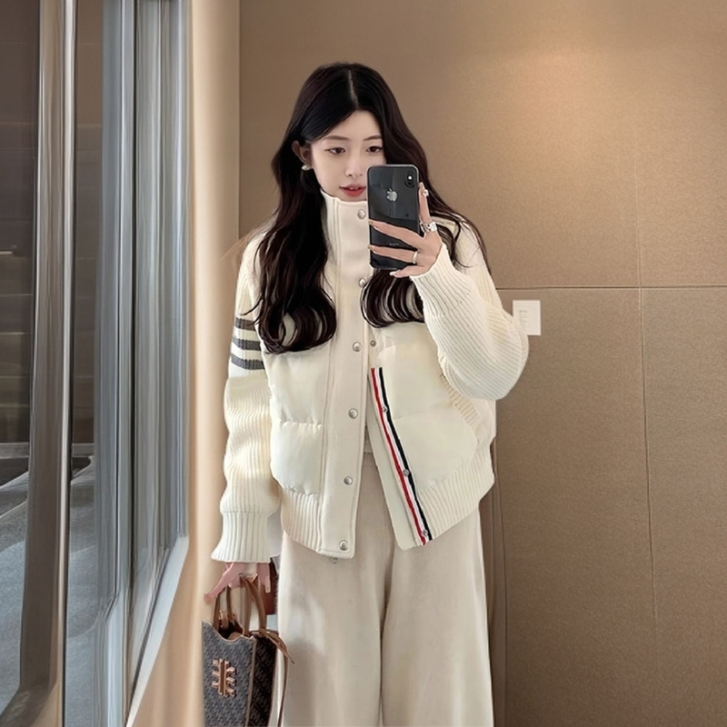 胖mm大码女装立领短款棉服女冬季2025新款针织拼接时尚洋气外套女