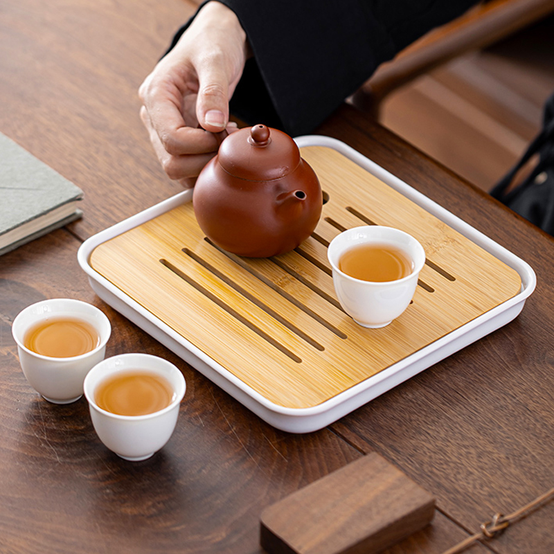 轻奢小型储水式茶台功夫茶具竹制茶海简约干泡台托盘密胺茶盘家用