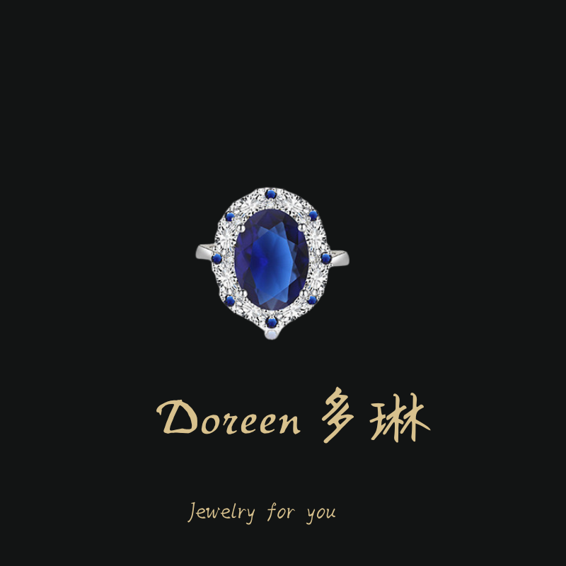 铜合金戒指 蓝色椭圆戒指XS1006