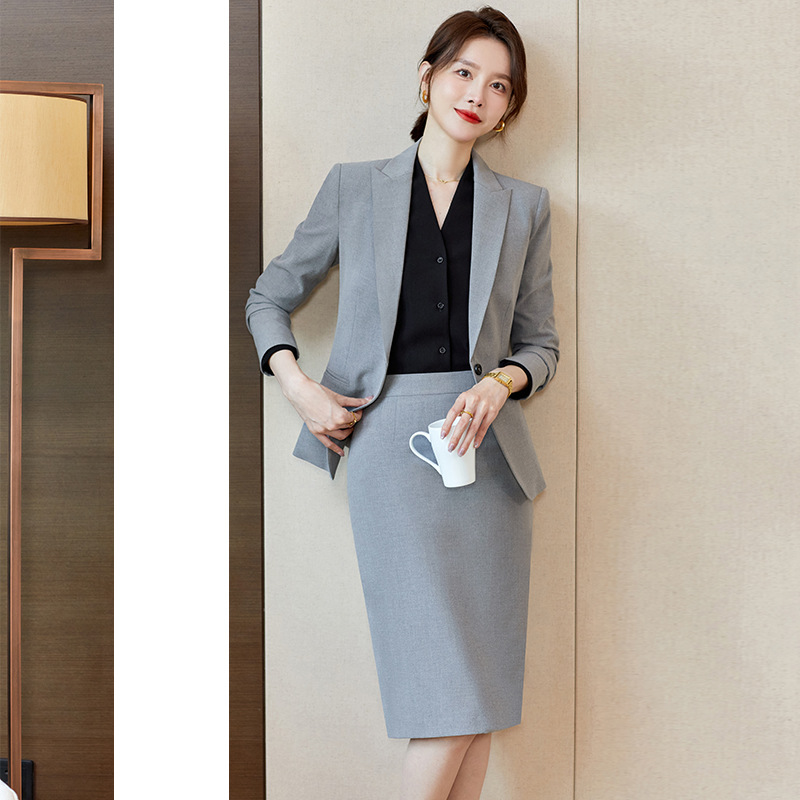 职业套装女2024新款春秋气质女神范灰色西装酒店售楼部客服工作服