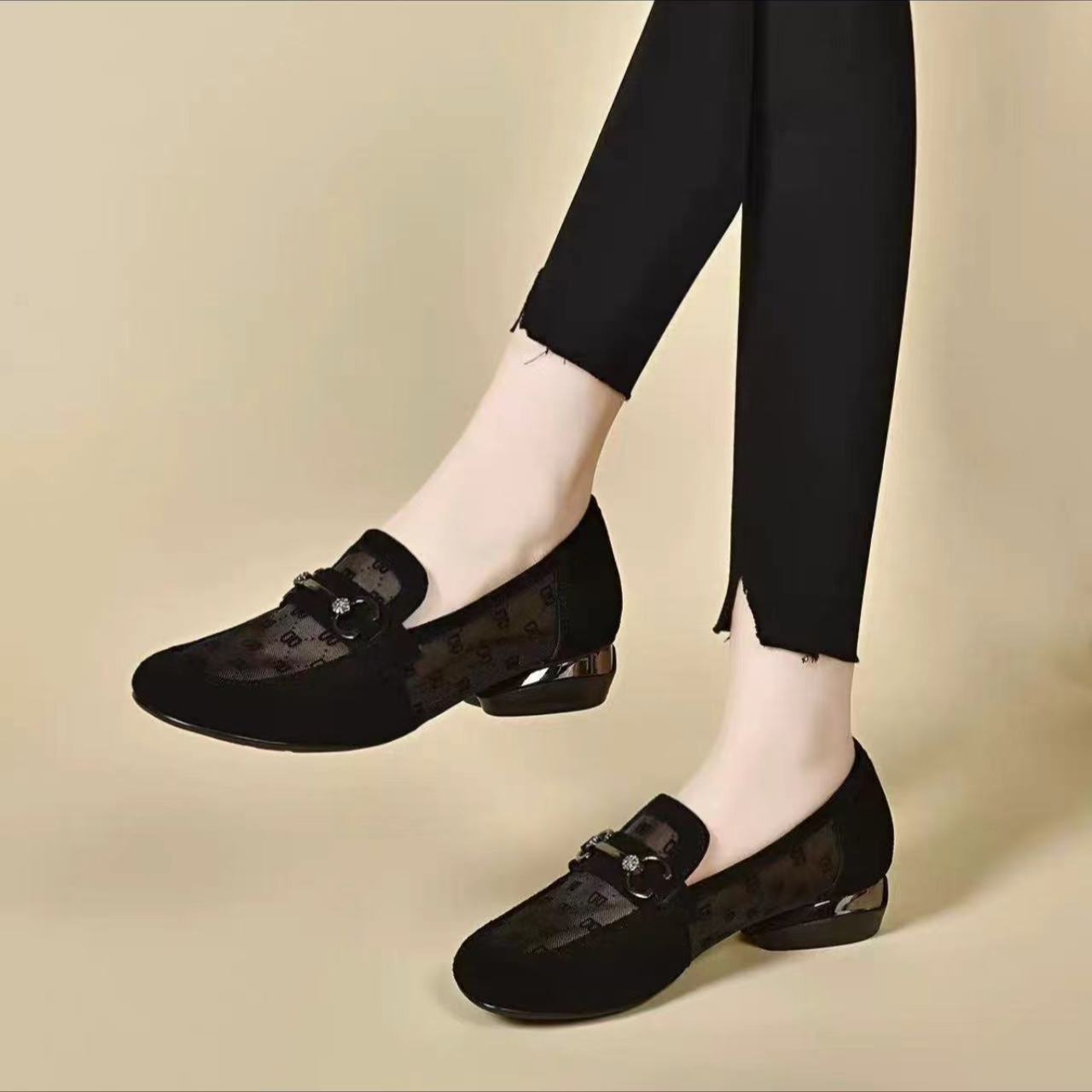 2024夏季新款单鞋女镂空网纱真皮女鞋低跟软底鞋透气单鞋凉鞋颖