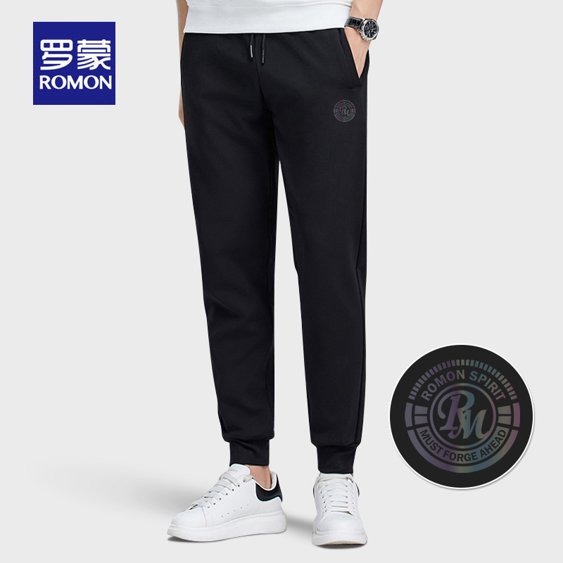 罗蒙休闲裤男2025夏冰丝长裤高弹免烫舒适透气松紧腰束脚修身R496