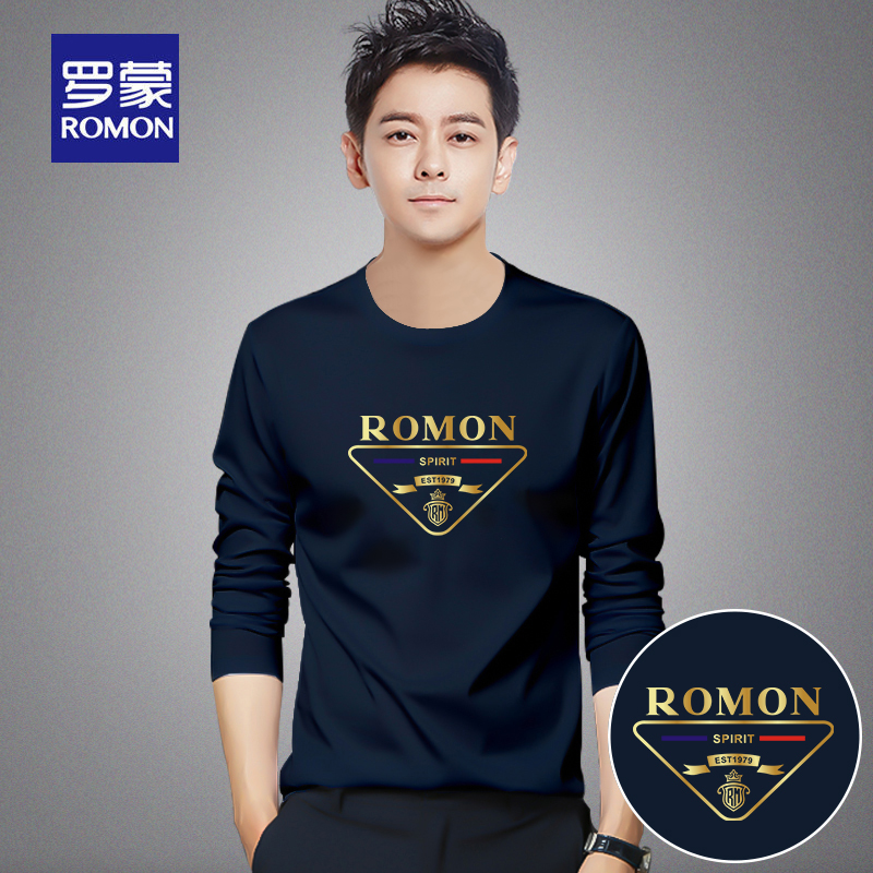 Romon/罗蒙长袖t恤男士秋季潮流上衣男生秋衣内搭春秋打底衫R653