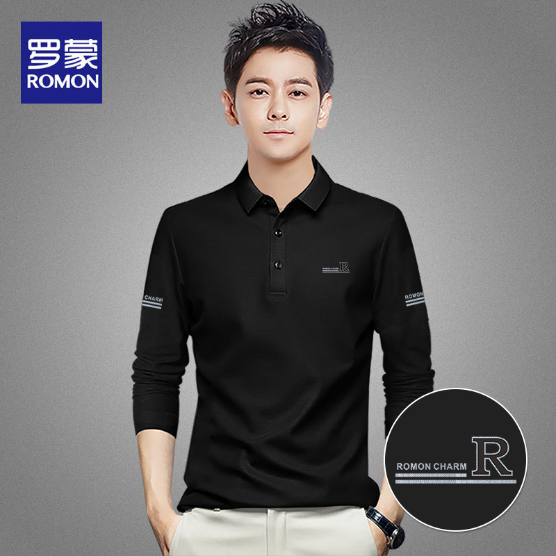 罗蒙翻领POLO衫男士长袖t恤春秋季新款商务中年爸爸装纯棉打底衫