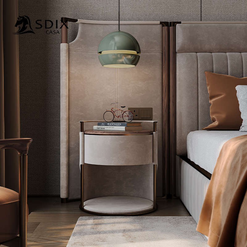 诗帝轩意式轻奢风黑胡桃木床头柜设计款高级感现代简约803床头柜