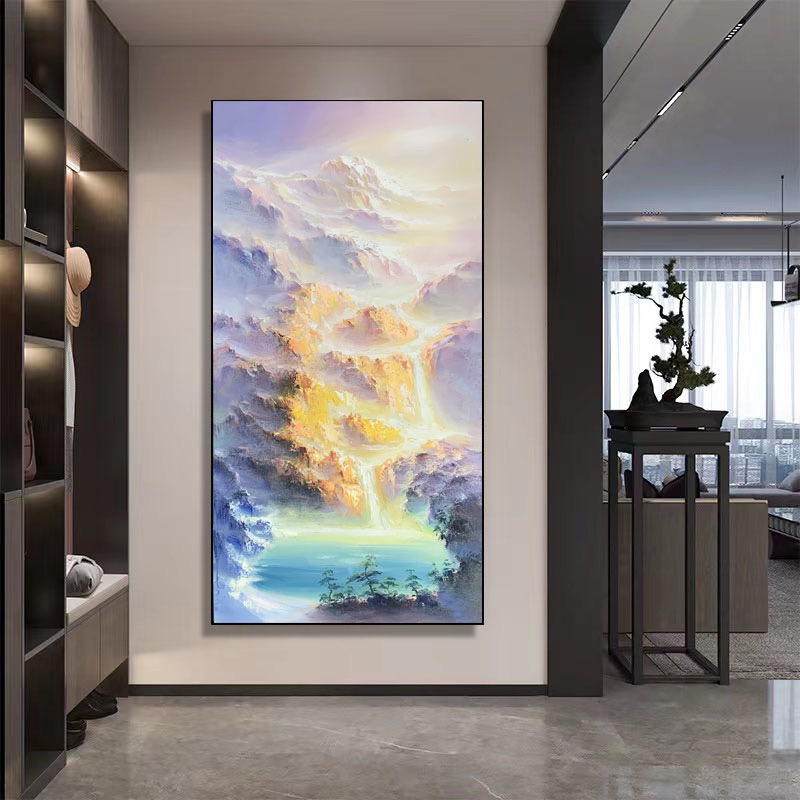 玄关山水画现代中式风格家居挂画尺寸80*160带框包邮