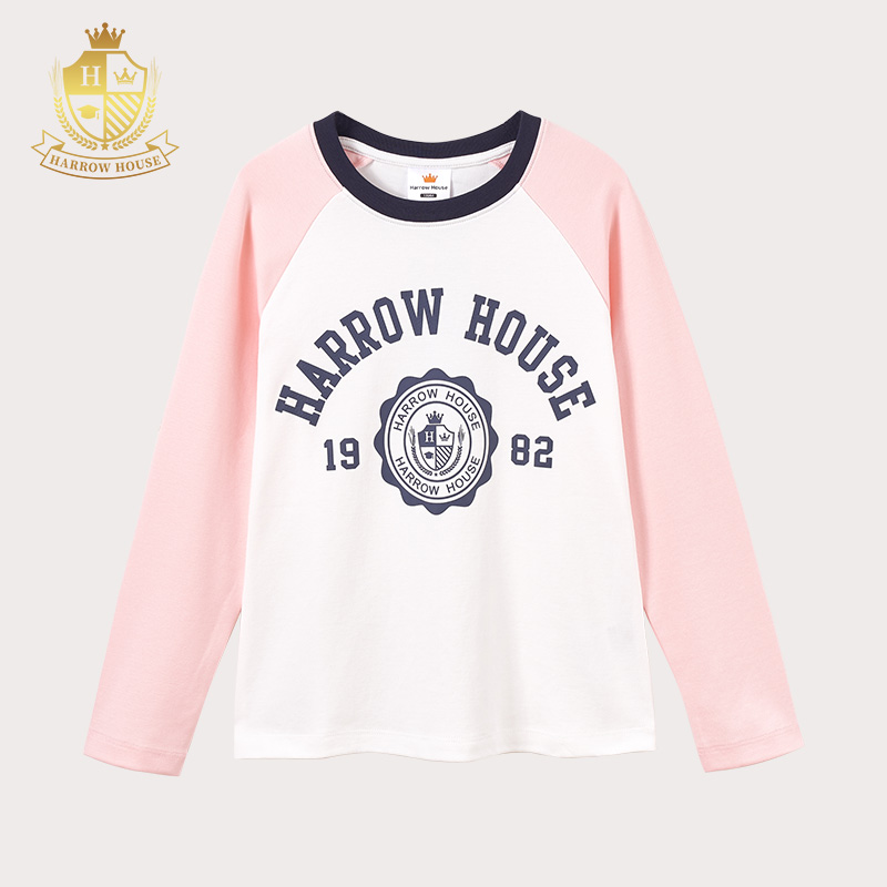 Harrow House儿童洋气撞色上衣女童t恤打底衫24秋装新款长袖