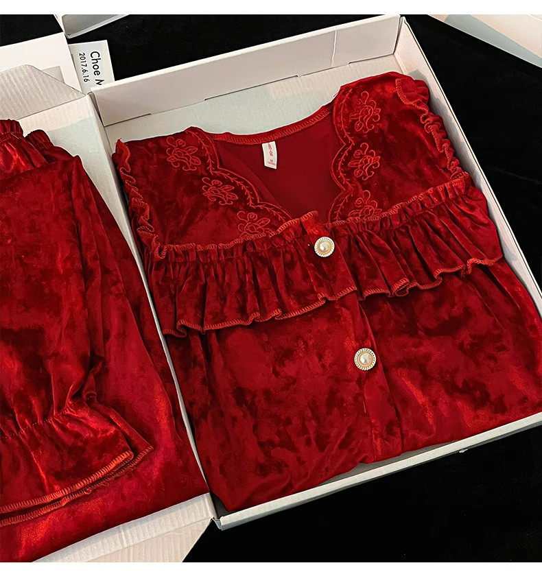 高级感金丝绒睡衣ins风睡衣女秋冬季韩版钻石绒网红两件套家居服