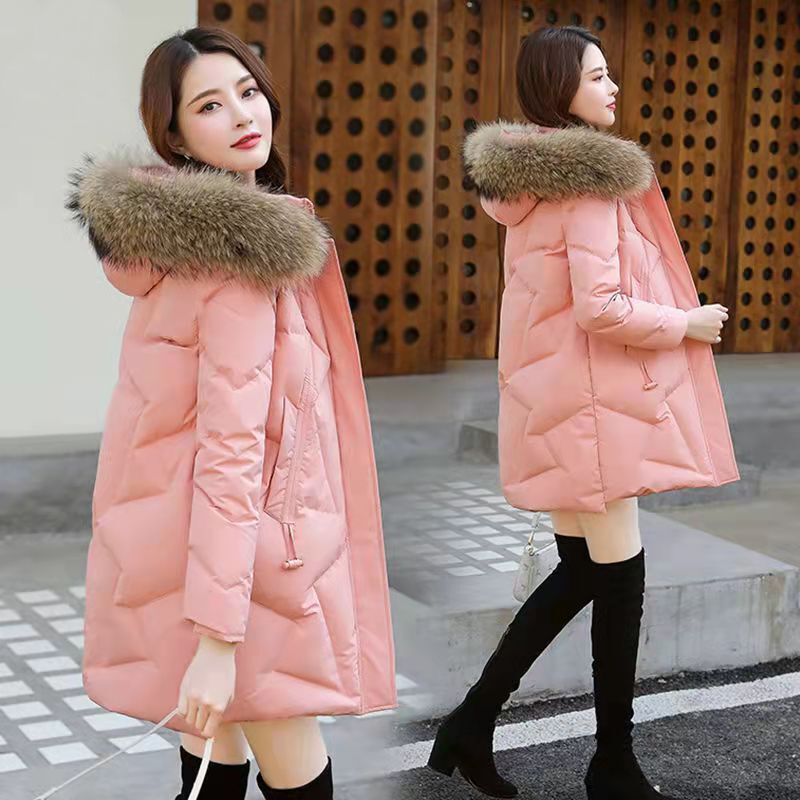 羽绒羽绒服女爆款2023中长款冬季加厚羽绒服韩版显瘦外套女毛领羽