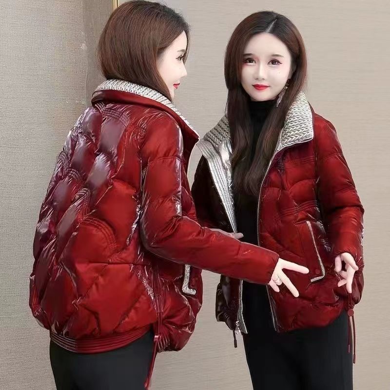幻彩珠光羽绒服女短款亮面免洗矮个子白鸭绒2023新款外套