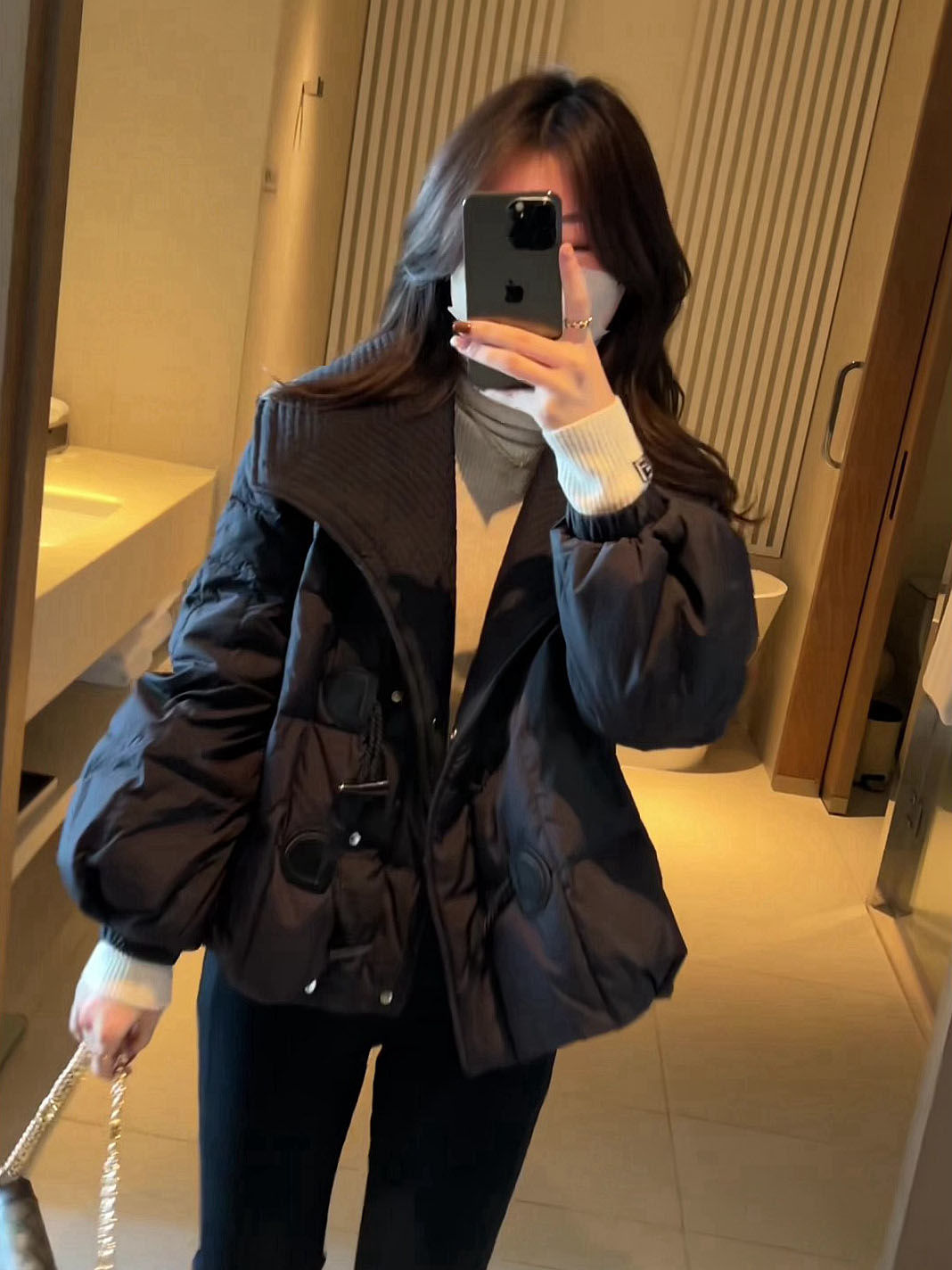 法式复古牛角扣加厚羽绒服女冬季2023年新款百搭显瘦面包服羽绒服