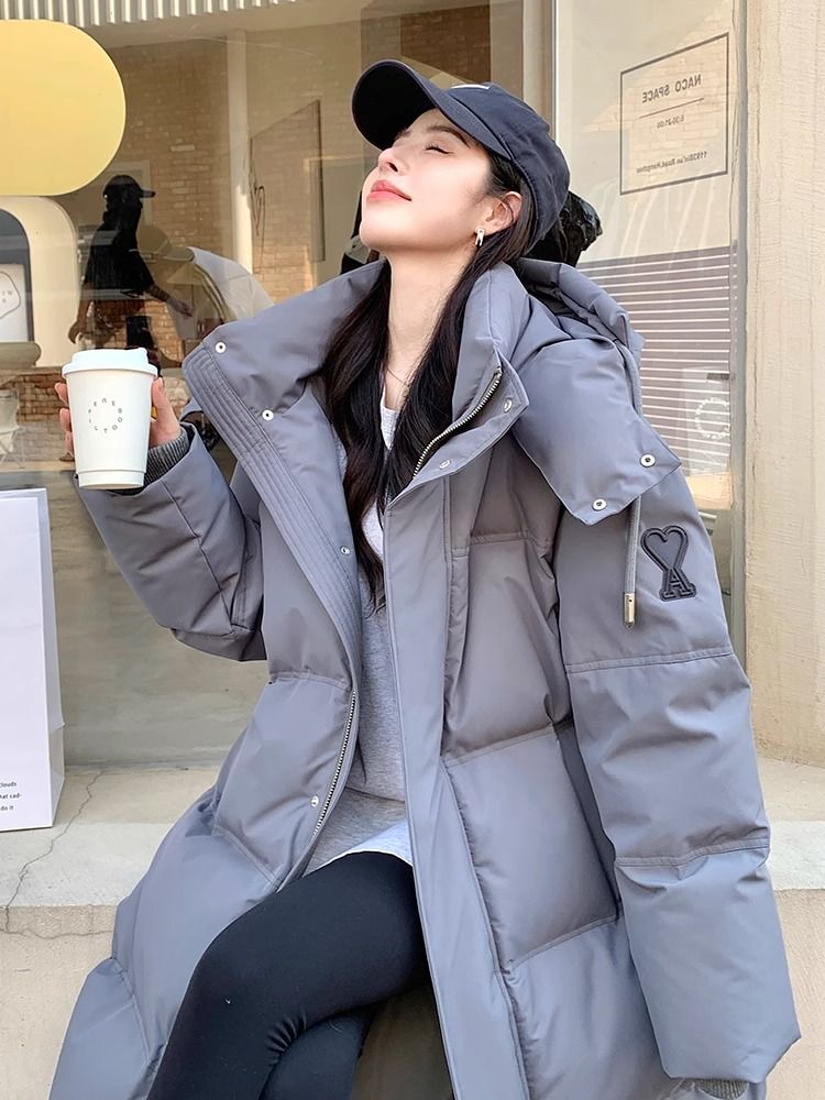 加厚灰色羽绒羽绒服女2023新款中长款今年流行的爆款冬装面包服外