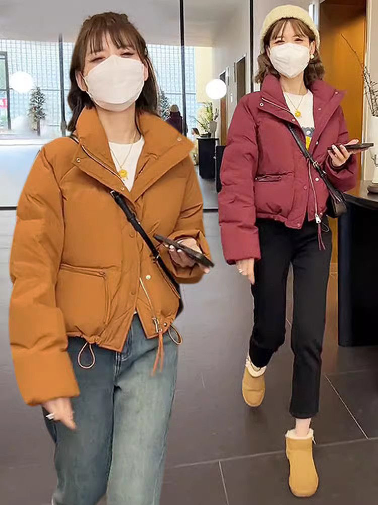 短款羽绒服女2023年新款小众设计感立领宽松百搭白鸭绒面包服潮
