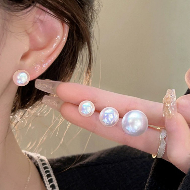 S925银针法式珠珠百搭时尚气质贝珠耳钉1033