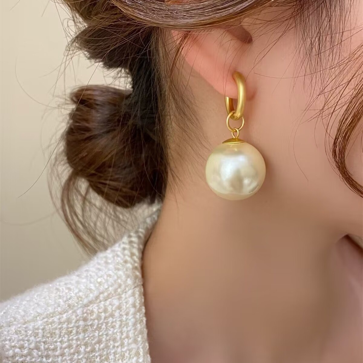 S925银针简约气质两戴时尚个性贝珠耳钉1007