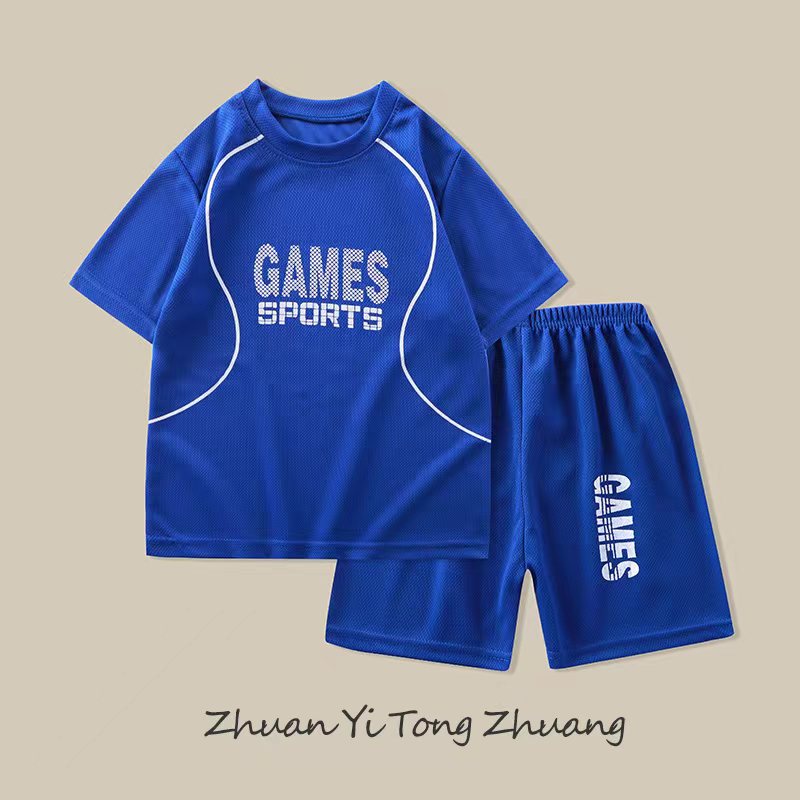 儿童球服宝宝短袖套韩版运动套装两件套男女宝宝速干衣字母夏季