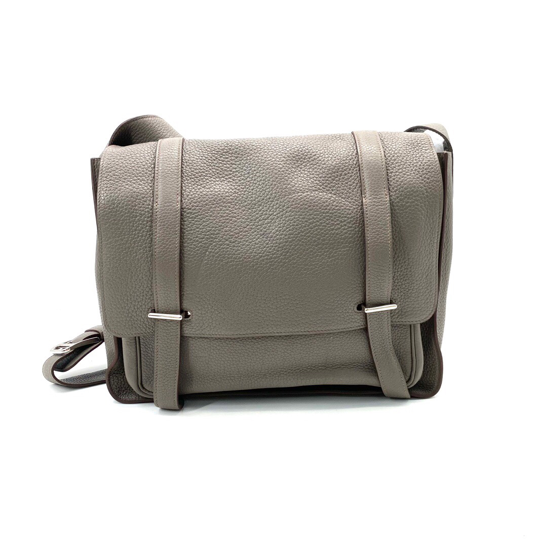 95新 Hermes/爱马仕 大象灰Steve中号邮差包 尺寸35/26