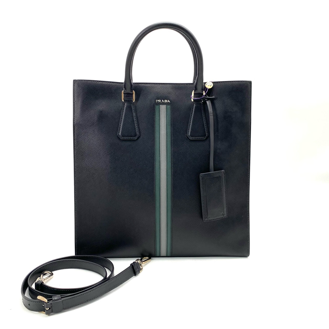 99新 Prada/普拉达 黑色全皮琴谱托特包 尺寸36/37