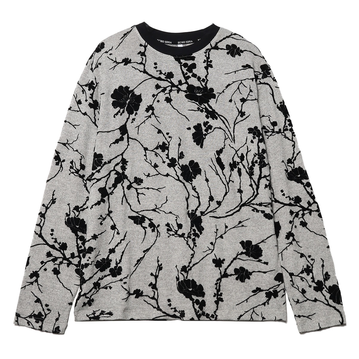T394新款树枝花朵提花设计T恤男女秋季休闲宽松时尚长袖百搭上