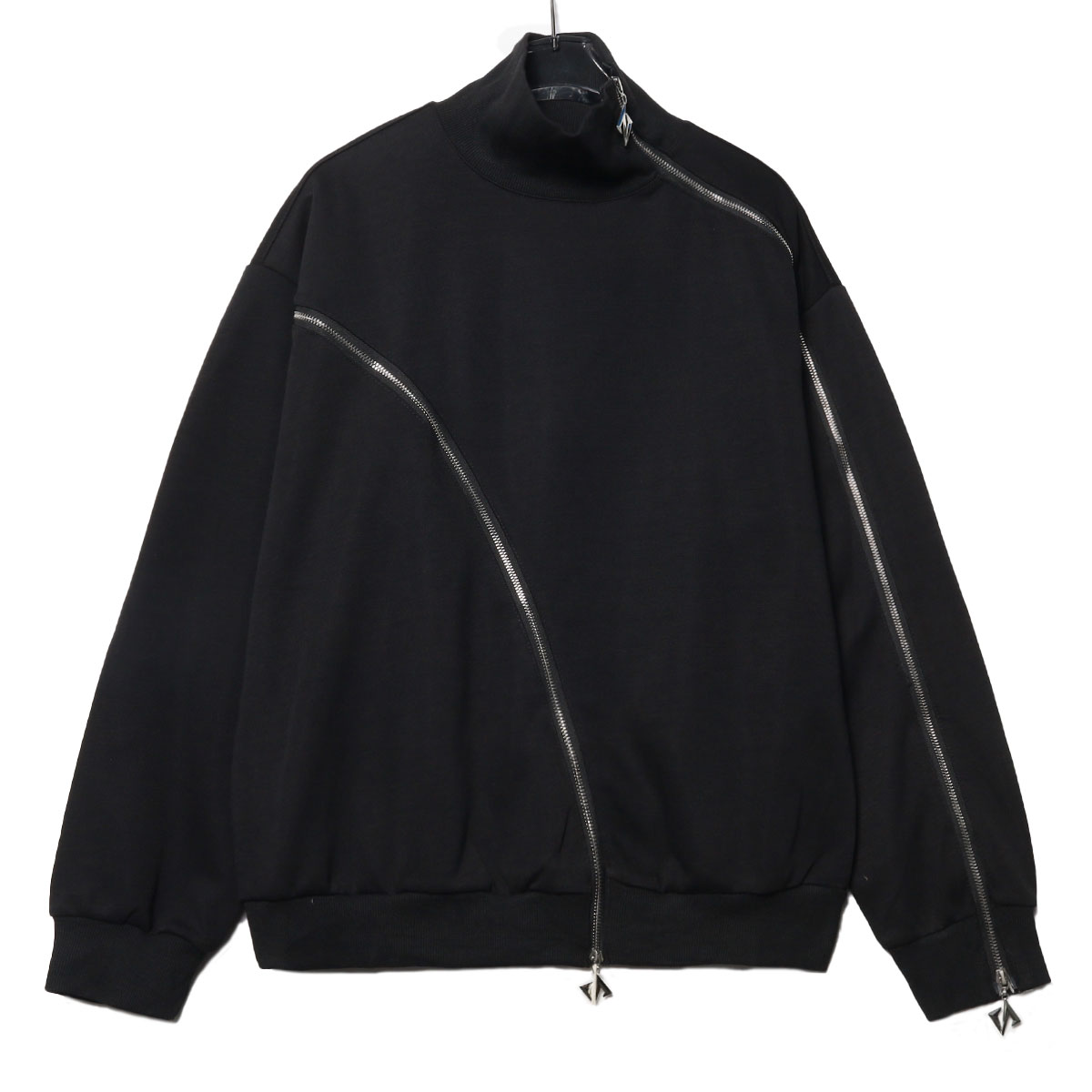 WT22斜拉链时尚百搭加绒ins韩版套头长袖上衣黑色半高领男女同款