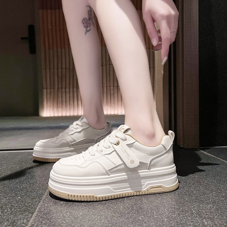 厚底小白鞋女2023冬季新款韩版百搭圆头系带加绒保暖运动休闲板鞋