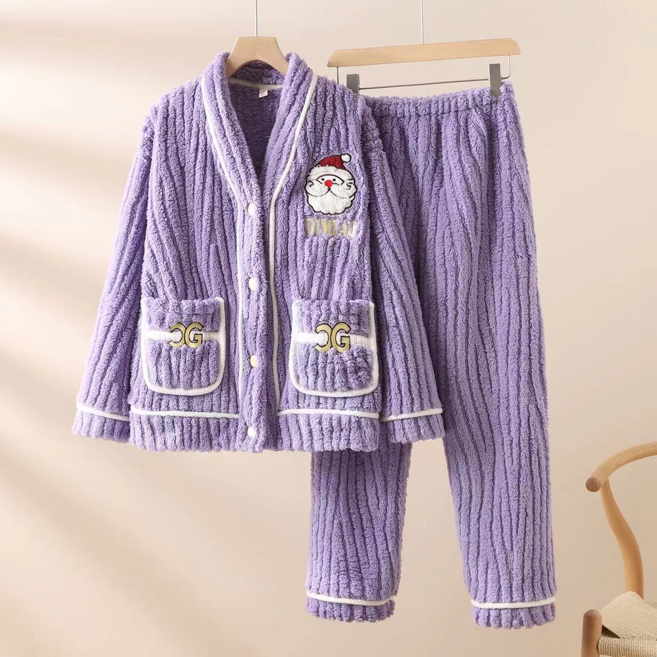 2023年新款睡衣女秋冬季加绒加厚珊瑚绒保暖家居服冬天套装外穿