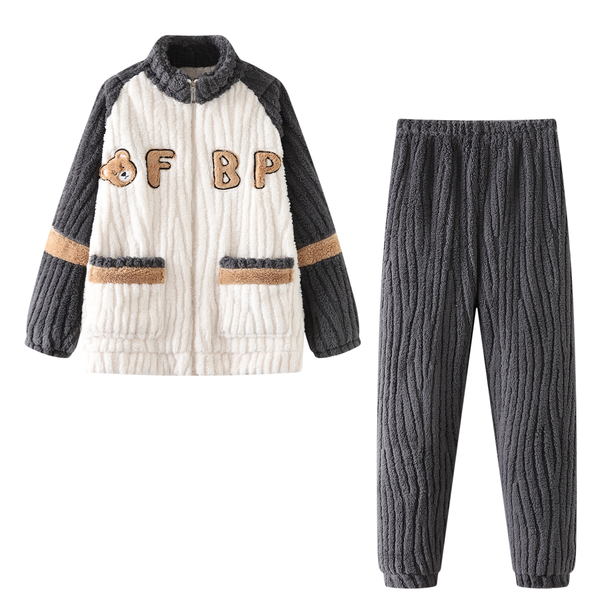 2024新款拉链睡衣双面加绒冬季加厚羊羔绒爆款保暖家居服冬季套装