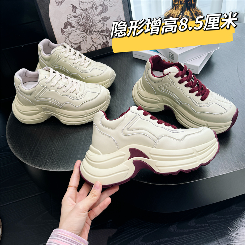 kuki kuki【内增高8.5厘米】早春真皮女内增高舒适百搭时尚休闲鞋