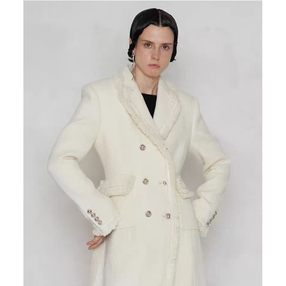 【Vera Seriase设计师品牌】冬季修身米白长款绵羊毛大衣