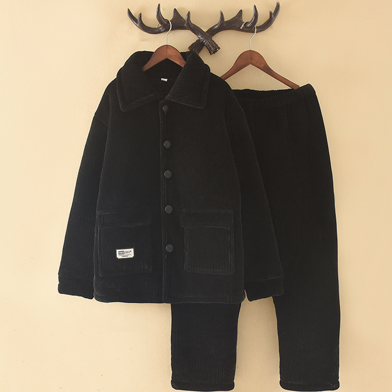 【三层复合超厚款】男士灯芯绒翻领睡衣冬季三层加厚加大码家居服