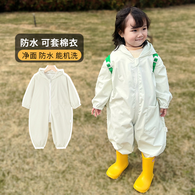 宝宝爬爬服婴幼儿连体外出罩衣四季速干儿童画画吃饭防水防脏加宽