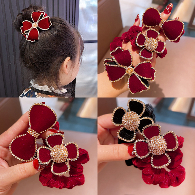 2025过年头饰红色新年扎头绳女童新年发饰小女孩公主发绳高马尾