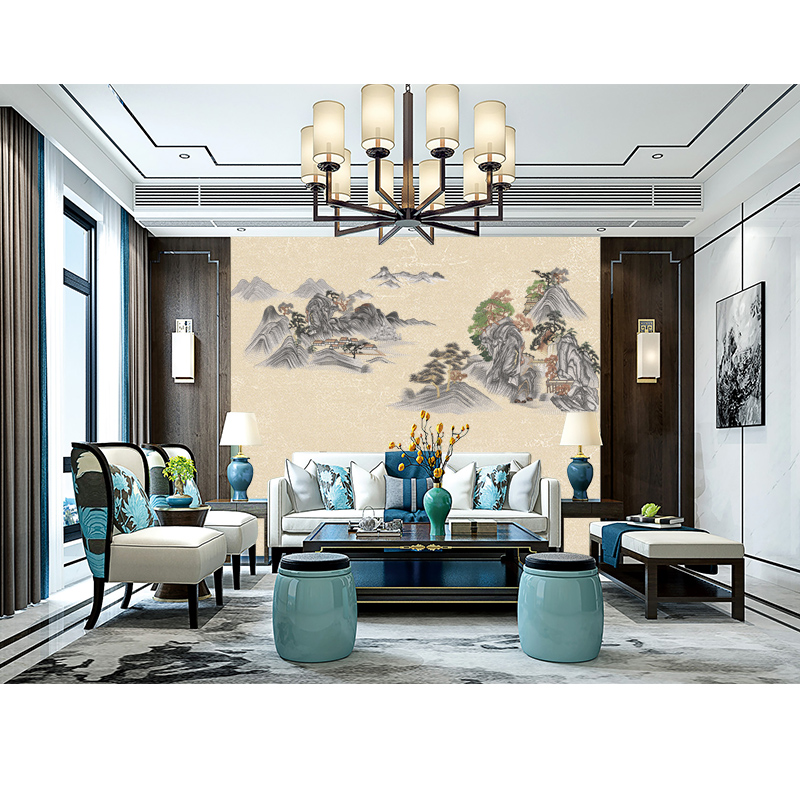无缝刺绣独绣山水客厅电视沙发背景墙布壁画