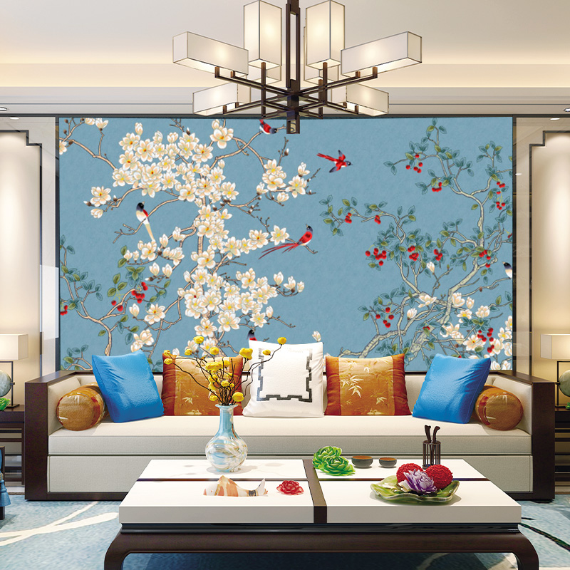 独绣刺绣山水画壁布 客厅沙发电视新中式背景墙布