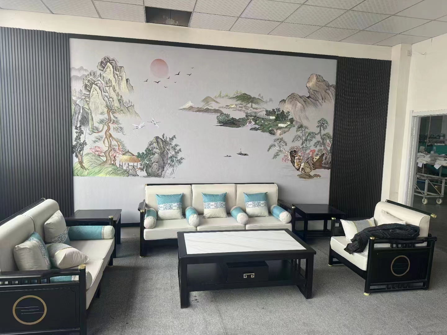 无缝刺绣壁布现代中式山水客厅餐厅电视沙发背景墙布壁画