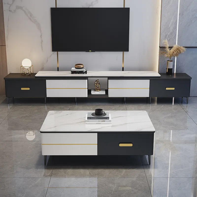 意式简约轻奢家用可伸缩茶几电视柜组合小户型家用客厅功夫茶几