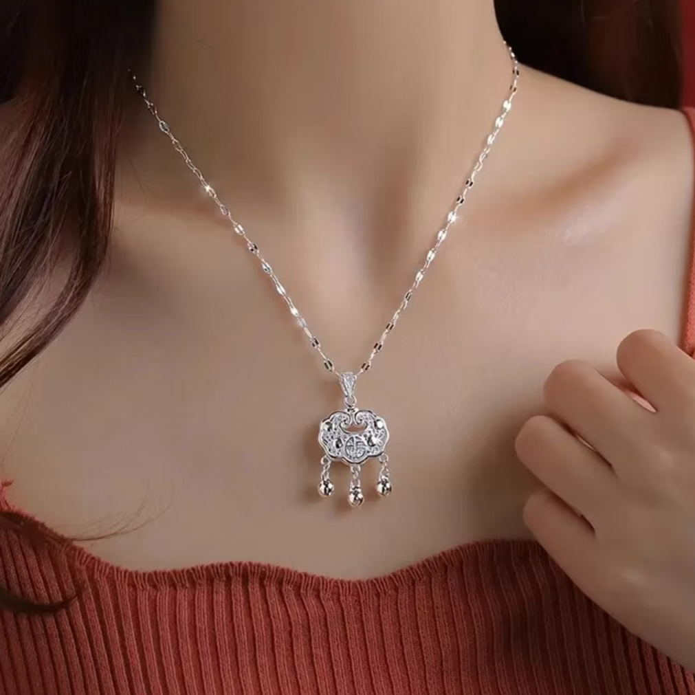 足银999.9平安锁吊坠项链（25632）