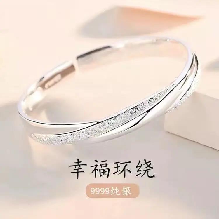 足银手镯 老­凰样S999纯银手镯实心推拉款足银手环女送妈妈女友