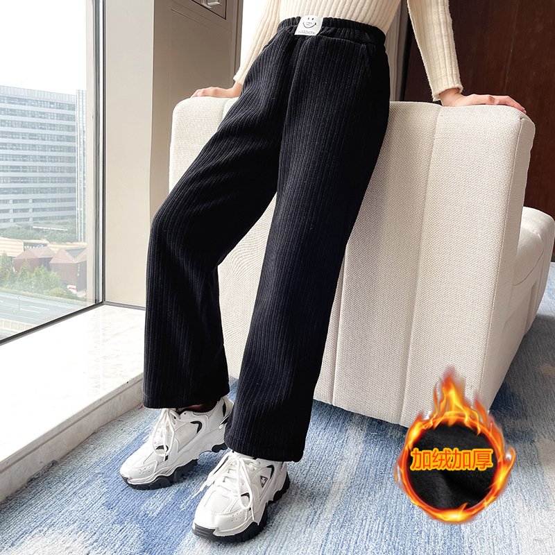 女童雪尼尔加绒阔腿裤中大童装儿童休闲宽松裤子保暖加厚亲子款潮