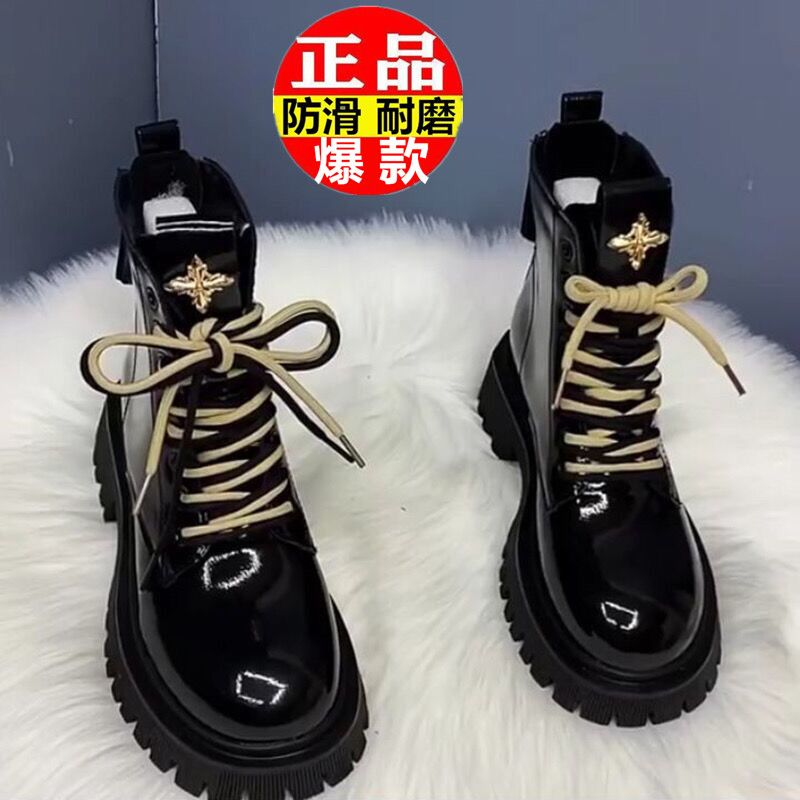 红蜻蜓牌马丁靴女加厚洋气2023新款冬时尚中跟厚底单靴英伦风短靴