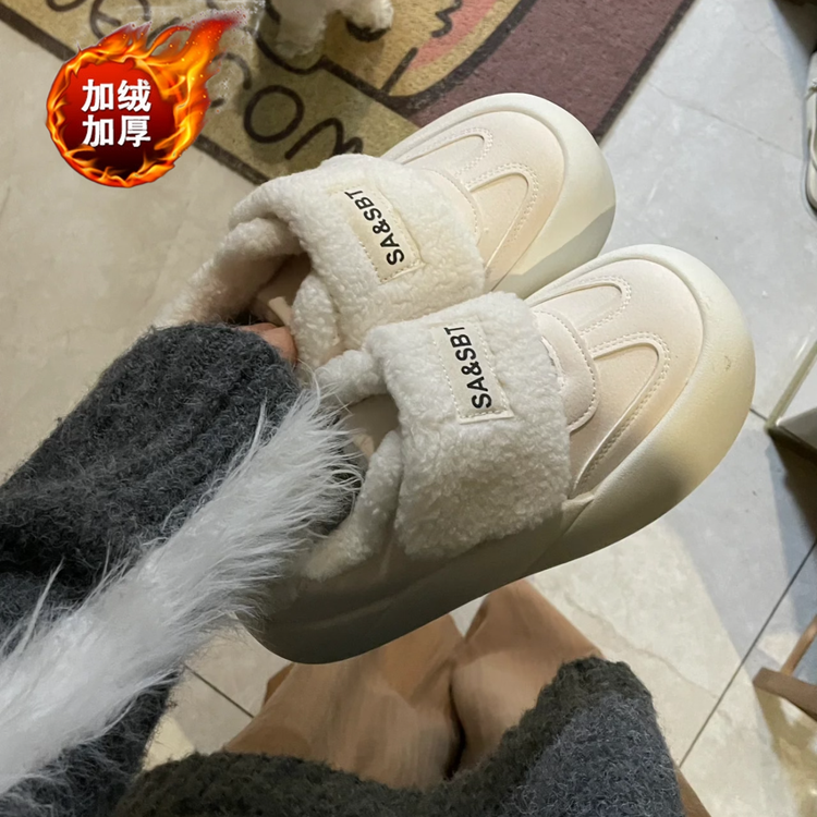 魔术贴棉鞋女冬季加绒保暖外穿休闲板鞋厚底小白鞋丑萌大头面包鞋