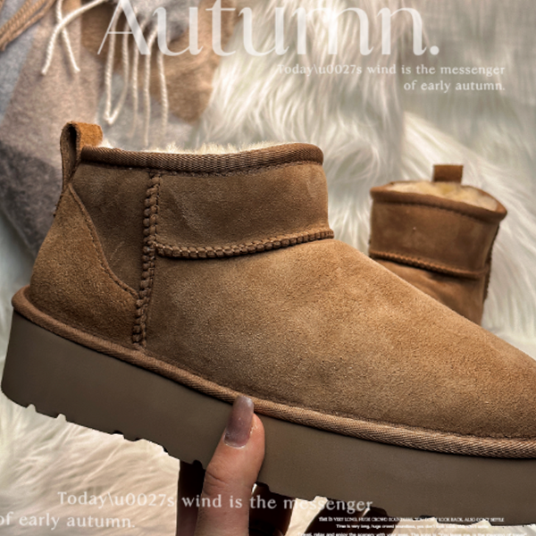 反季断码处理 桑坡村源头工厂冬雨款3cm厚底增高羊皮毛一体雪地靴