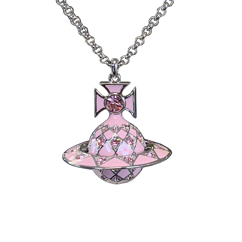 VIVIANNE WESTWOOD/西太后 女士粉色金属制银链土星吊坠项链