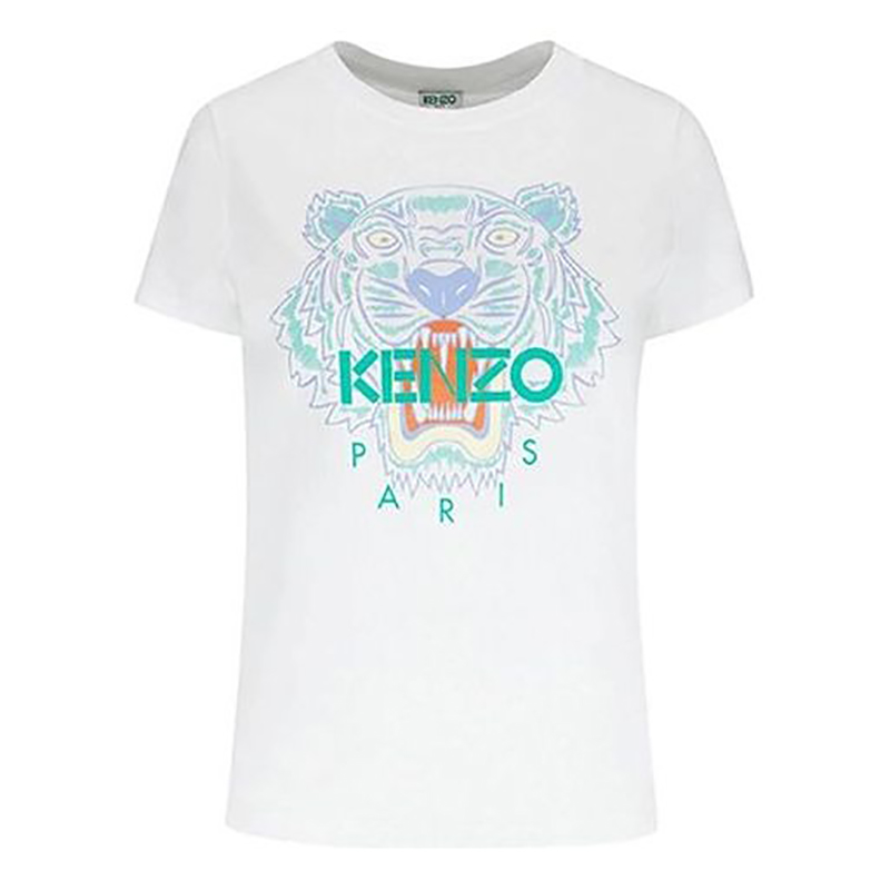 【双11好礼】KENZO/高田贤三女士白色绿虎头棉质短袖T恤 时尚百搭