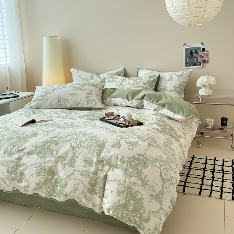 新款纯棉磨毛印花四件套如花似梦是我们短暂的相逢被子床上用品