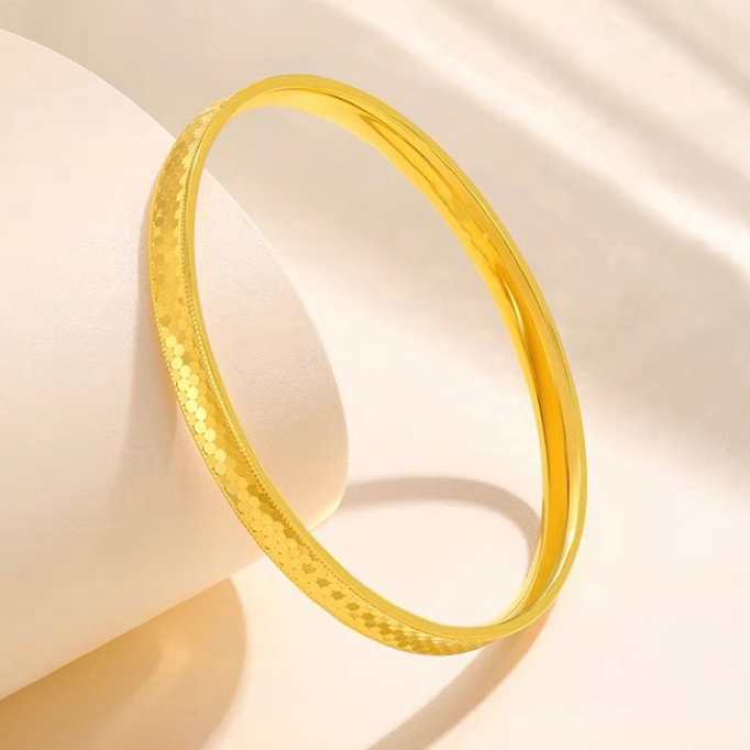 足银手镯 足银铸厚金闪耀龙鳞手镯