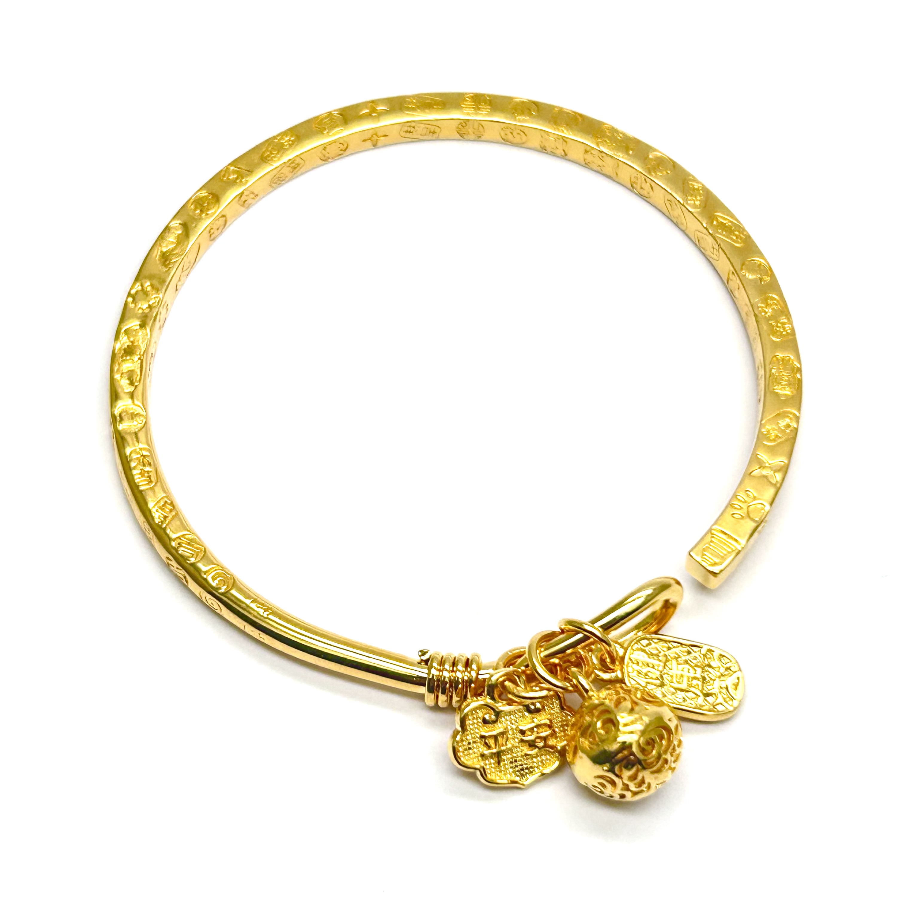 足银手镯 吉言挂铃开口手镯