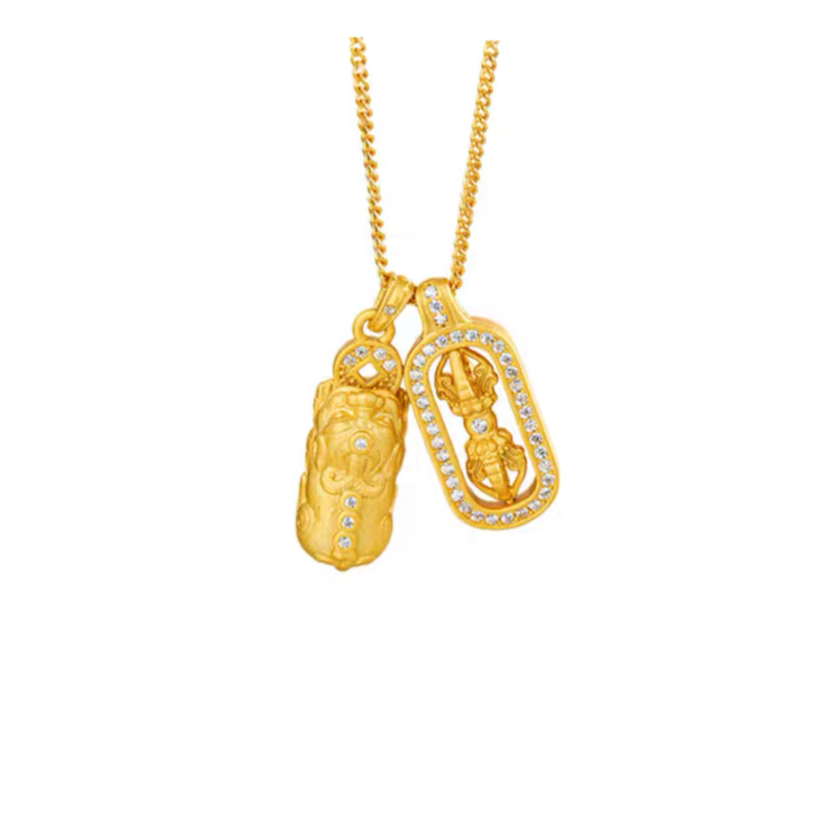 坠链均足银 足银镀金 国风复古金刚杵貔貅套链 520送女友 送对象