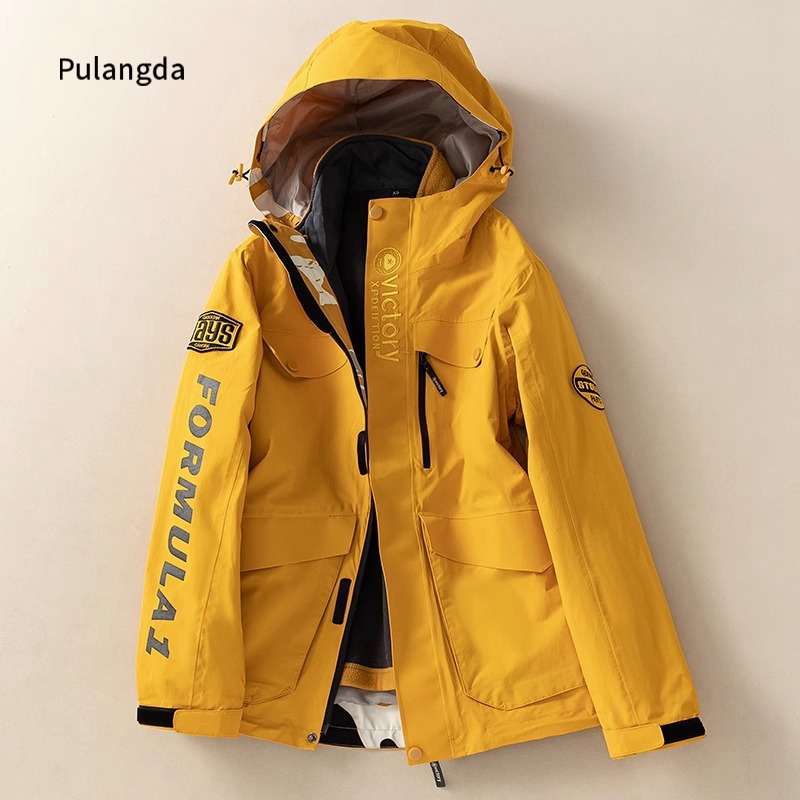 普朗达登山户外三合一冲锋衣情侣秋冬防风防水连帽可拆卸内胆加厚